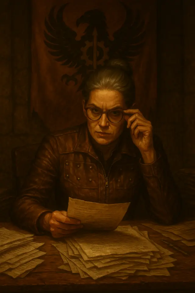 Contract Overseer Calico Maximus reviewing contracts